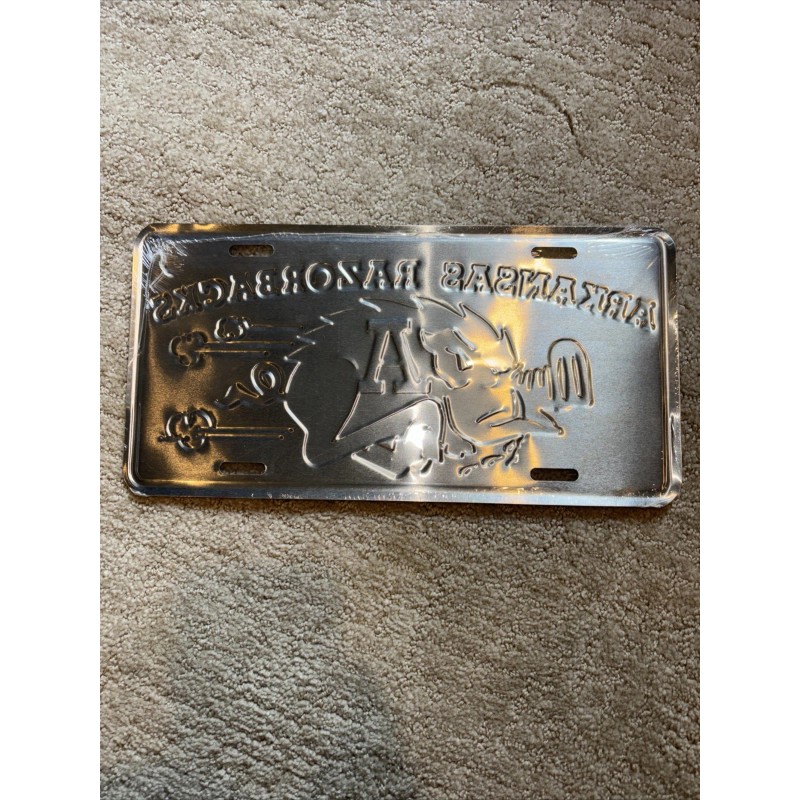 Vintage NOS Arkansas Razorbacks Metal License Plate Embossed Sign