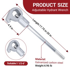 AshKiz Fire Hydrant Wrench, Adjustable Hydrant Wrench Fits 1-1/2" to 6" Bolt Head Sizes, for Loosening Caps and Opening Valves, Tightening Nuts, Pipes