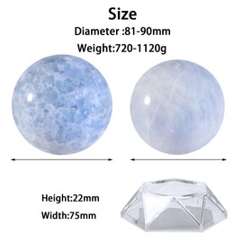 dssmboom Natural Blue Celestite Crystal Ball with Acrylic Base 81-90mm Polished Stone Feng Shui Crystal Ball Meditation Decoration for Home Office