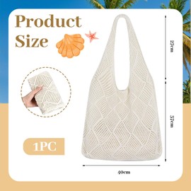 BelleVive Crochet Tote Bag, Mesh Beach Bag, Summer Hobo Bag, Holiday, Boho Tote for Women, Travel Bag, Large Aesthetic Tote Bag, Hippie Knit Bag, Beige