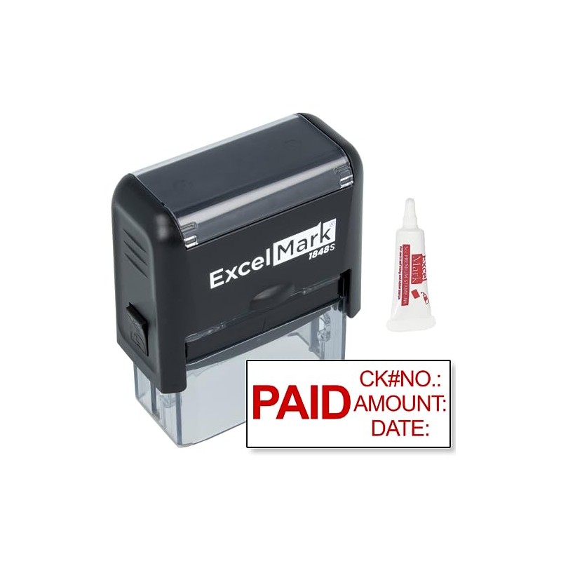 ExcelMark Paid Self Inking Rubber Stamp - Red Ink with