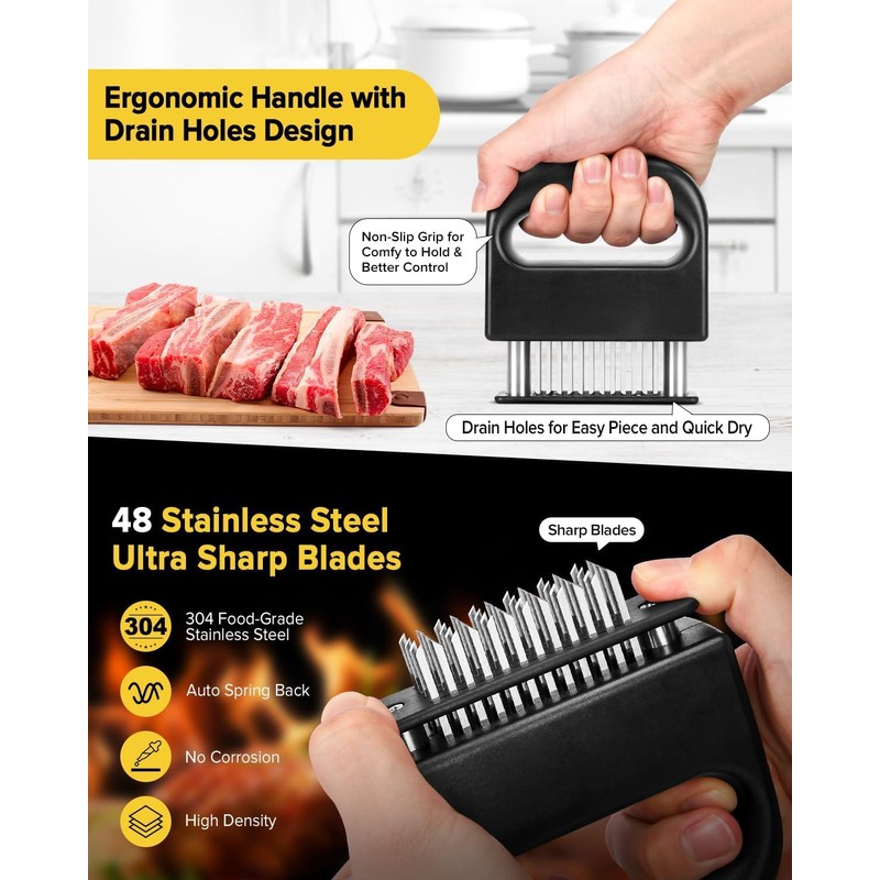 MEETOZ Meat Tenderizer Tool, 48 Stainless Steel Ultra Sharp Needle