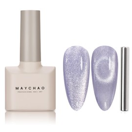 MAYCHAO 15ML Cat Eye Gel Nail Polish 1Pc Violet Gel Polish with Magnet Soak off Holographic Magnetic Nail Polish for Nail Art Manicure Salon DIY at Home, 0.5 OZ
