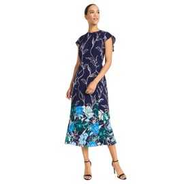 Maggy London Women's Back Ruffle A-LINE Dress, Navy/Cobalt