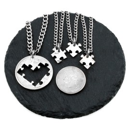 4 Puzzle Piece Necklaces, Best Friends or Family Jewelry, By NameCoins