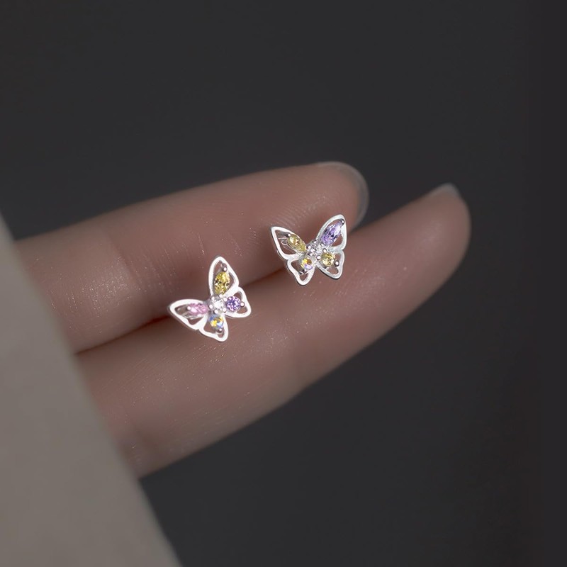 Pargleev Cute Butterfly Stud Earrings Sterling Silver 925 Dainty Cubic
