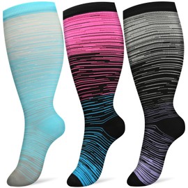 Pnosnesy 3 Pairs Plus Size Compression Socks for Women and Men, Wide Calf 20-30, Extra Large Knee High Support for Blood Circulation, Mix 1