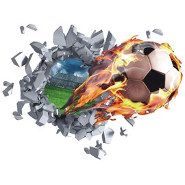 TOARTI 3D Wall Sticker Football, 62 x 47 cm, Breakthrough Wall Sticker for Children's Room Boys, Colourful Football Wall Picture, Wall Sticker Boy Teenager, Arena Wall Door Sticker Poster, Wall