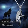 YAFEINI Cross Necklace Sterling Silver Wolf with Cross Pendant Necklace