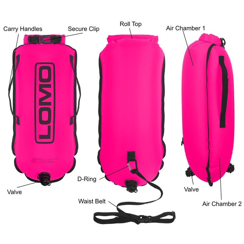 Lomo Roll Top Dry Bag Swimming Tow Float - Pink