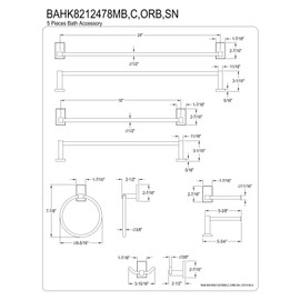 Kingston Brass BAHK8212478SN Continental Bathroom Hardware Set, 24" Length, Brushed Nickel