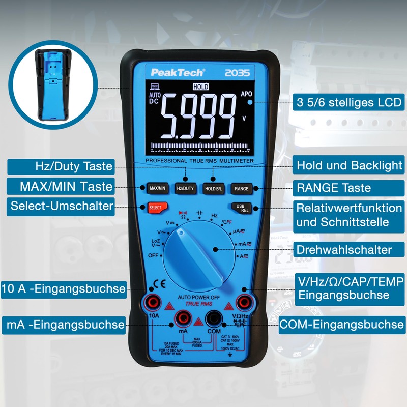 PeakTech 2035 - True RMS 1000V Digital Multimeter 6000 Counts