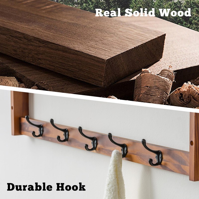Wacloud 29Inch Wall Mounted Coat Rack with Hooks and Shelf