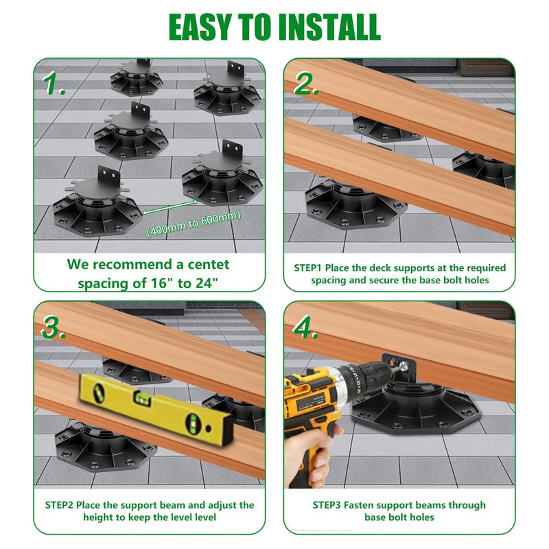 12Pack Adjustable Deck Support Pedestal Deck Foundation Base Support，Used for