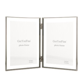 Silver 5x7'' Double Floating Photo Frame | Fits 2x3“ to 4x6” Photos | Metallic Lace Edge | Desktop/Shelf Adjustable Photo Frame | Elegant Gift Idea for Weddings,Thanksgiving and more