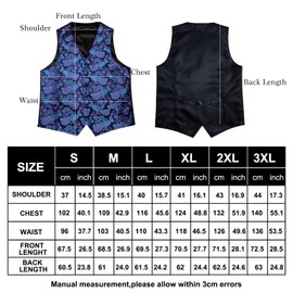 DiBanGu Men's Blue Purple Paisley Vest and Necktie Set 6PCS Pre-tied Bow Tie Silk Formal Waistcoat for Wedding Party, Blue, L