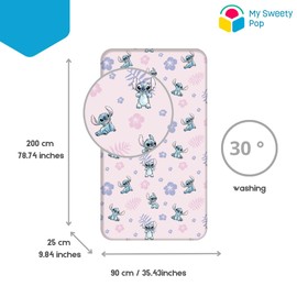My sweety pop Girls Stitch Pink 1 Piece Kids Single Fitted Sheet Elasticated Corners 90x200cm 100% Cotton