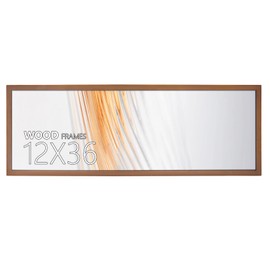POUKROO 12x36 Picture Frame Brown Soild Wood Display Long Picture Puzzle Artwork Canvas Art Painting 12 x 36 12 by 36 Horizontal or Vertical for Wall Hanging