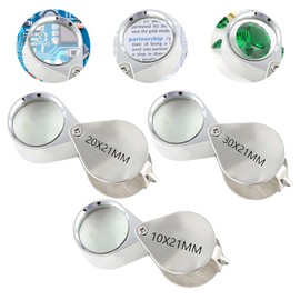 Pack of 3 Watchmaker's Magnifier, Jeweler's Magnifying Glass with 10X 20X 30X Magnification, Hand Magnifier for Jewelers and Reading, Foldable Design, High-Quality Zinc Alloy and Optical Lens