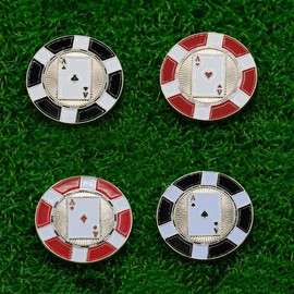 Golf Ball Marker 4 Pack - Ace of Clubs Hearts Diamonds & Spades Poker Chip Golf Pitch Marker - Divot Tool Golf Gift Accessory for Men Women Golf Enthusiast