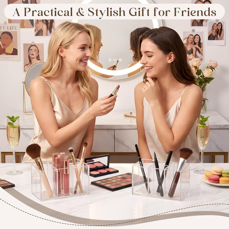 Zhehao 2 Pack Clear Acrylic Desk Organizer, 6-Slot Makeup Brush