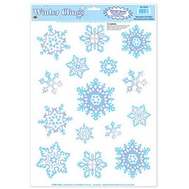 Beistle 22132 15-Piece Glittery Snowflake Clings- 1 Sheet