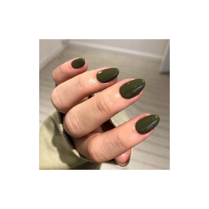 SXVME Uñas Postizas Verde Oliva, Uñas Postizas Cortas Ovaladas Redondas,