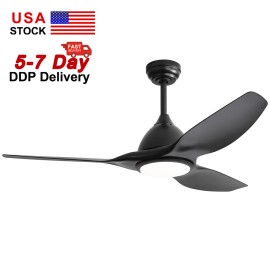 USA in Stock  52 Inch 3 Blade Ceiling Fan Noiseless Reversible Motor Ceiling Fan with Lights and Remote ControlLamp Power(W): 22, Emitting Color: 3CCT, Color: Black, Wattage: 35W