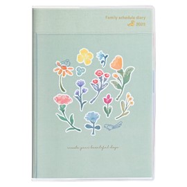 Kutsuwa Family Planner, 2025 B6, Monthly, Flowers and Birds, Moss Green, 113SHB, Begins December 2024