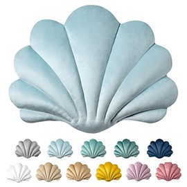 Ashler 3D Throw Pillows Shell Shaped Accent Throw Pillow, Soft Velvet Insert Included Cushion for Couch Bed Living Room, Pack of 1, Light Blue, 14 X 11 inches