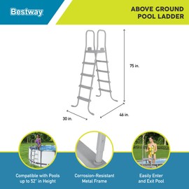 Bestway Flowclear 52 Inch Versatile Metal A Frame Above Ground Swimming Pool Ladder with Heavy Duty Plastic Double Sided Steps | Bestway