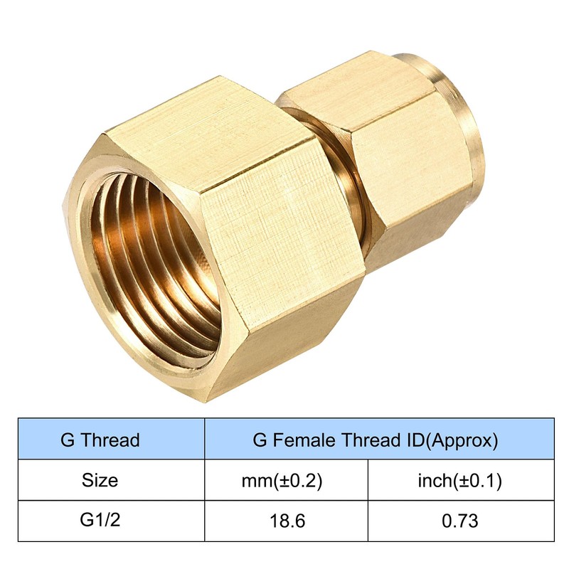 sourcing map Compression Tube Fitting G1/2 Female Thread x 8mm