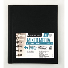 Grumbacher 5.5" x 8.5" Mixed Media Paper Hardcover Sketchbook with in & Out Pages and Hidden Wire, 90 lb./185 GSM, Side Wired, 40 White Sheets, 460700463