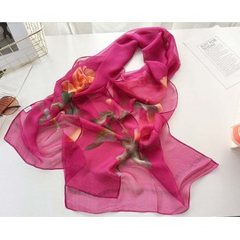 Pokeedioty Women’s Scarf Lightweight Elegant Floral Pattern Scarf Fashion Scarves Sheer Scarfs Shawls (B-Rose Red)