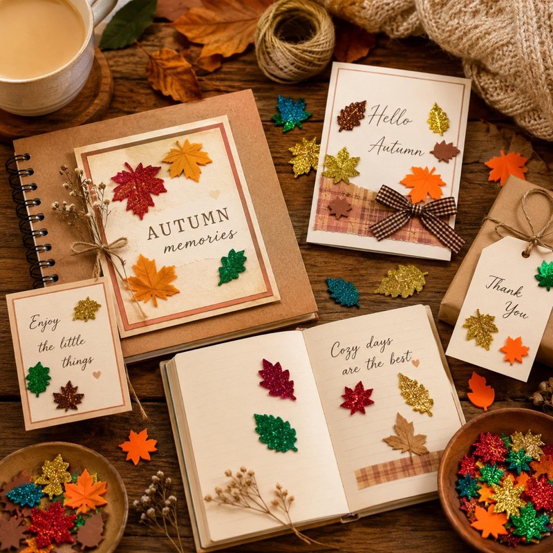 150Pcs Autumn Leaf Felt Stickers, Autumn Leaf Foam Cutter Stickers