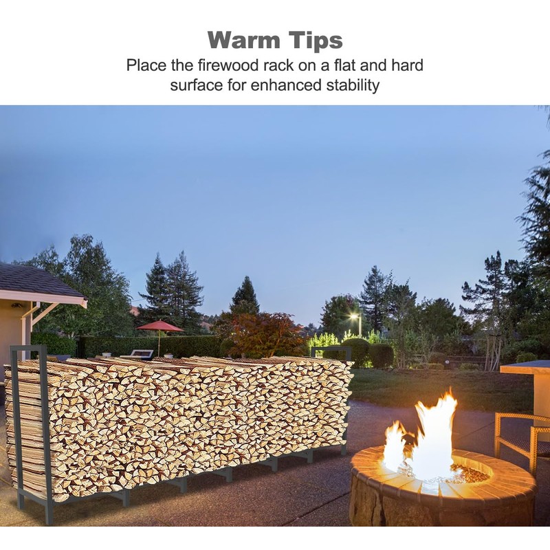 BALIE SPACE 8ft Outdoor Firewood Rack Holder with 14 Support