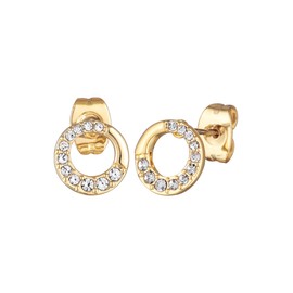 Elli Women's Stud Earrings Circle Geo Gold Colour with Crystals, Brass, Crystal