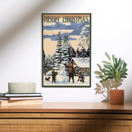 Lantern Press 12x18 Inch Premium Wood Sign, Ready to Hang Wall Decor, Merry Christmas, Snowman Scene
