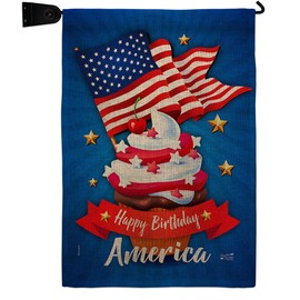 Fourth of July Happy Birthday America Garden Flag Set Mailbox Hanger Patriotic Independence Day Fireworks BBQ United State American Small Gift Yard House Banner Double-Sided Made In USA 13 X 18.5