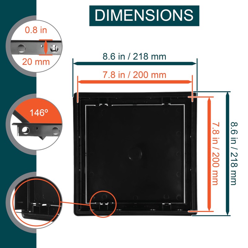 ECOPRO VENT 8" x 8" Black Plastic Access Panel -