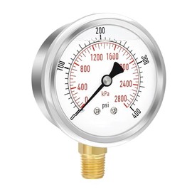 BPSSDI 0-400 Psi Glycerin Liquid Filled Pressure Gauge, 2.5" Dial Size, 1/4" NPT Lower Mount, 304 Stainless Steel Case, for Pool Pump Sand Filter Air Compressor, Water Oil Air Pressure Test