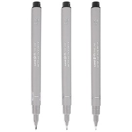 Uni Pin Fineliner Drawing Pen - 0.1mm, 0.5mm & Brush Tips - Light Grey Ink - Pack of 3