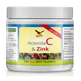 Get UP® Acerola Vitamin C 300mg + 5mg Zink Lutschpastillen mit Bioflavonoiden & Kirschgeschmack, 180 Stk | Acerolakirschpulver & bioaktive Bioflavonoide | zahnfreundlich mit Xylit gesüßt