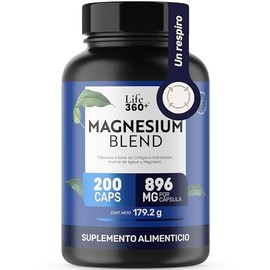 LIFE 360+ MAGNESIUM BLEND|Con 4 Magnesios: Oxido, Glicinato, Gluconato y Citrato de Magnesio | Cápsulas a base de colágeno hidrolizado, magnesio y vit