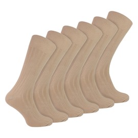6 Pairs Multipack Mens Ribbed Dress Socks | Sock Snob | Breathable Crew Cotton Socks (6-11, Beige)