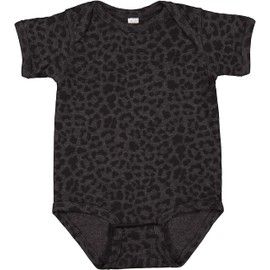 RABBIT SKINS, Baby Soft Fine Jersey Short Sleeve Bodysuit, Black Leopard, 24 Months