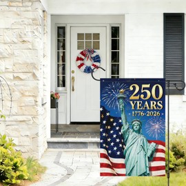 Wodison 250th Anniversary Garden Flag 12x18 Inch Double Sided Burlap，Patriotic Yard Flag with Statue of Liberty Fireworks Design for 1776-2026 Commemorative Outdoor Lawn Patio Decor