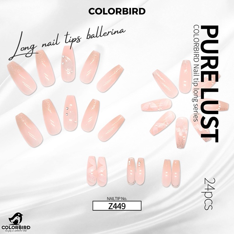 COLORBIRD Z449 Nail Tips, Long, 24 Pieces, Pink, Nail Tips,