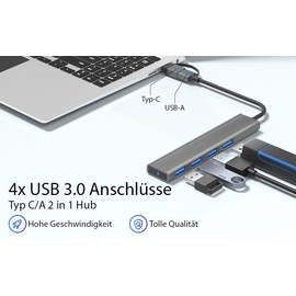Callstel USB Distributor: USB A/C Hub with 4 Ports, 4X USB-A 3.2, up to 5 Gbps, Aluminium (Multi Port USB Hub, USB Type A Hub)