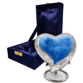 Sky Blue Heart Keepsake Urn - Mini Ash Urn Small Handcrafted Cremation Urn for Ashes - Tribute to Your Loved One - Perfect for Adults & Infants with Free Premium Velvet Box & Display Stand (Sky Blue)
